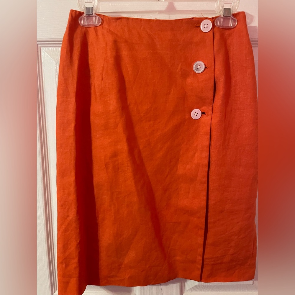 Ralph Lauren Orange Midi A-Line Wrap Skirt Made in USA Size 8